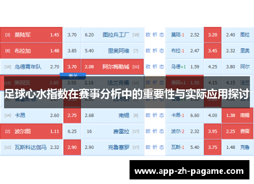 足球心水指数在赛事分析中的重要性与实际应用探讨